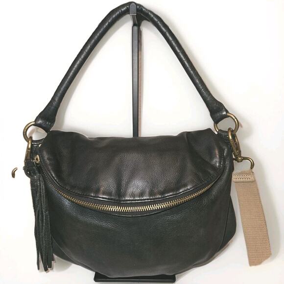 Margot Soft Leather Fold Over Tassel Crossbody Shoulder Bag Blackb13x8x3 - Picture 2 of 12